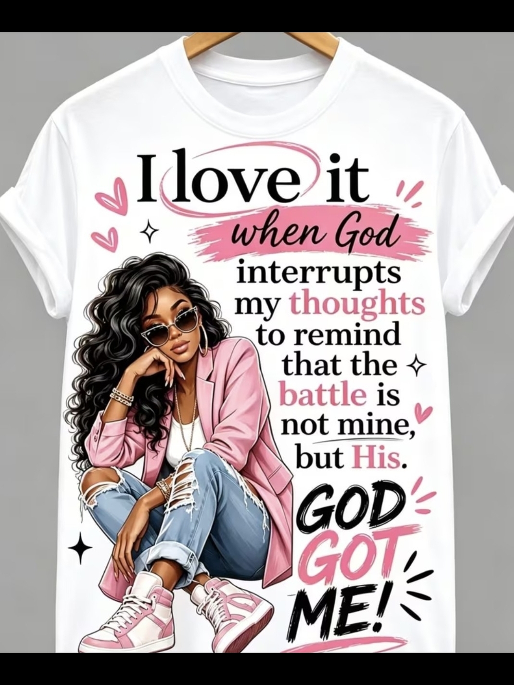 Girls' White Graphic Tee - Pink 'God Got Me' Faith Shirt